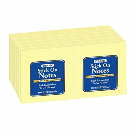BAZIC PRODUCTS Bazic BAZIC 100 Ct. 3-inch X 3-inch Yellow Stick On Notes, 12PK 5160